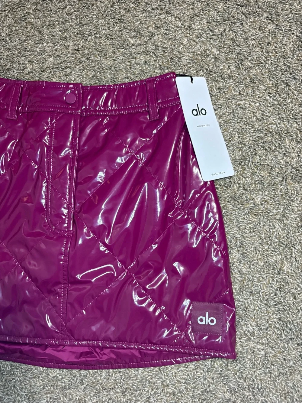ALO Yoga Glossy Magenta Quilted Mini Skirt
